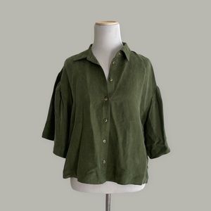 Scotch & Soda Green Short Sleeve Linen Blend Shirt